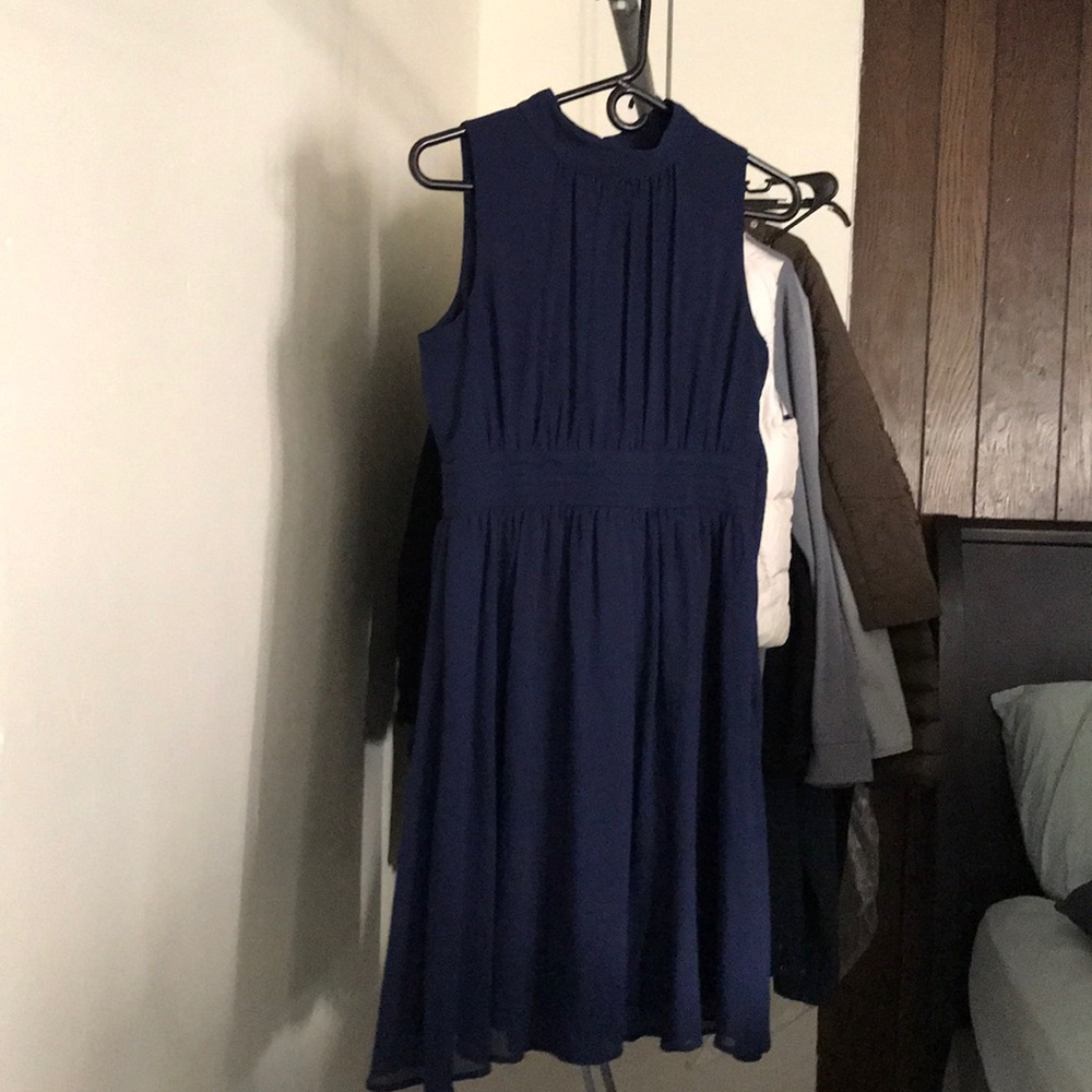 Navy mock neck sleeveless dress